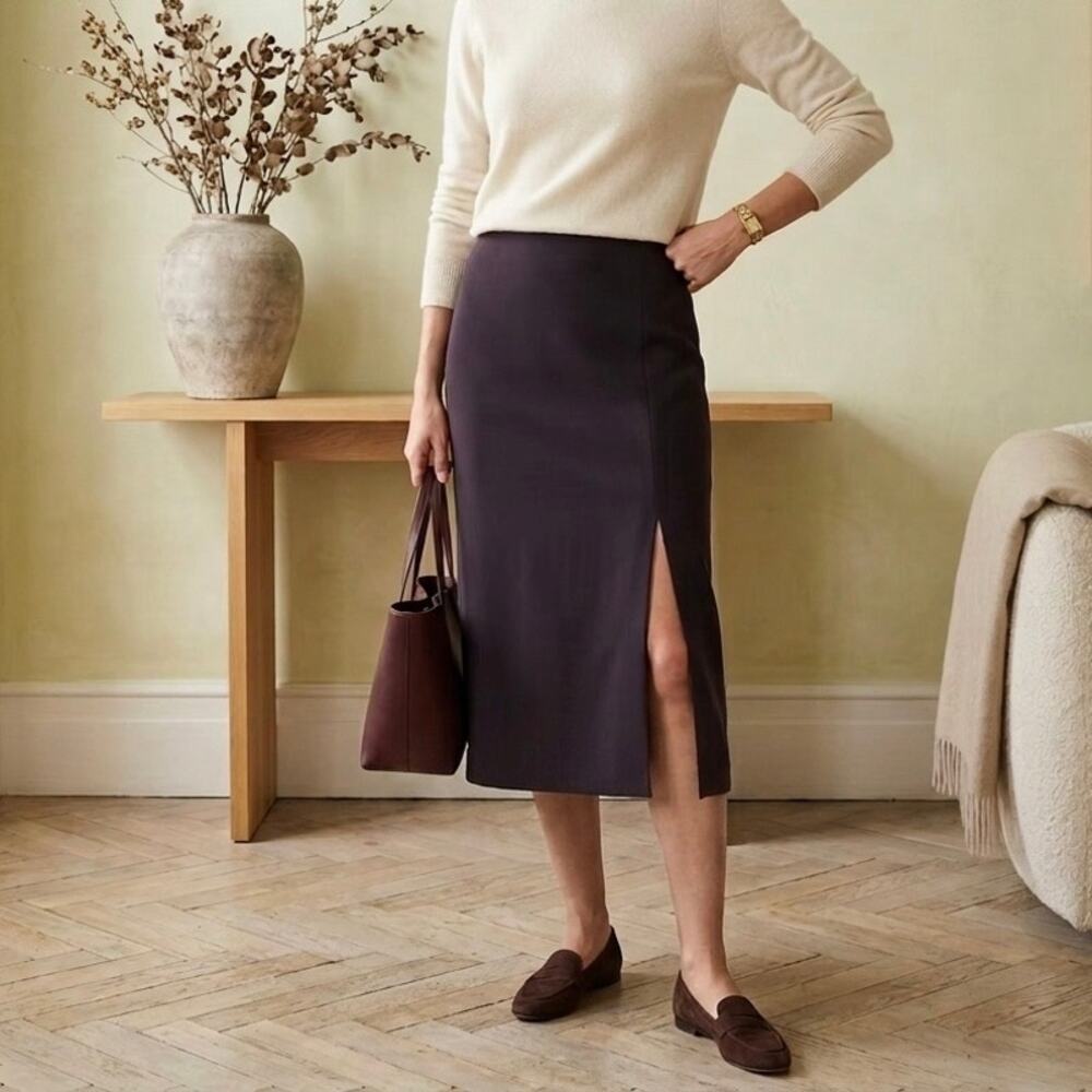 Michael Kors Tailored Slit Pencil Midi Skirt Size 8 Quiet Luxury Officewear